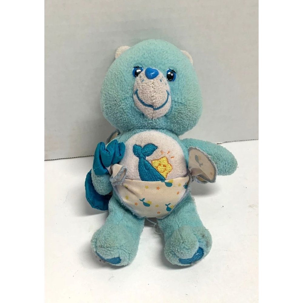 Care Bears 2002 TCFC 8 in Tall BLue Tugs Bear collectors edition Holding Blanket